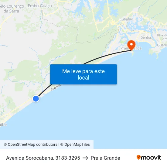 Avenida Sorocabana, 3183-3295 to Praia Grande map