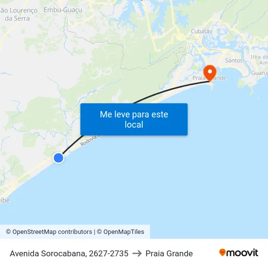 Avenida Sorocabana, 2627-2735 to Praia Grande map