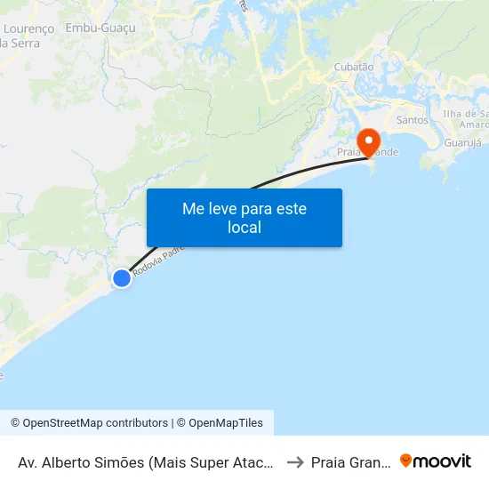 Av. Alberto Simões (Mais Super Atacado) to Praia Grande map