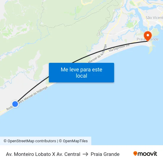 Av. Monteiro Lobato X Av. Central to Praia Grande map