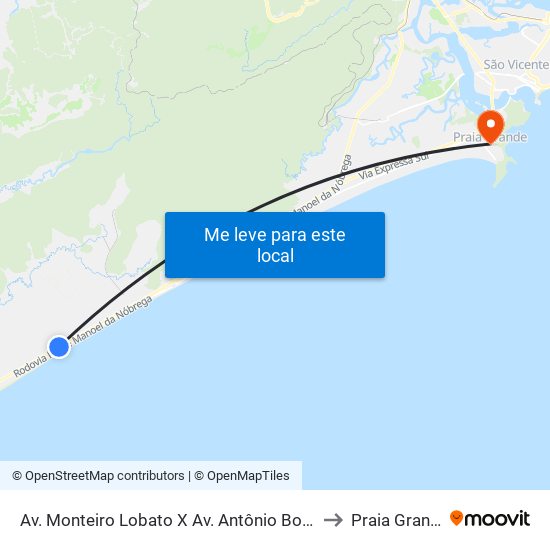 Av. Monteiro Lobato X Av. Antônio Bonilha to Praia Grande map