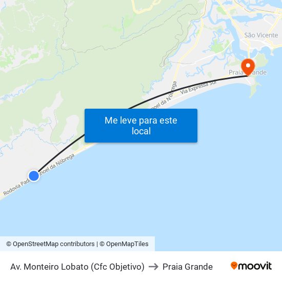 Av. Monteiro Lobato (Cfc Objetivo) to Praia Grande map