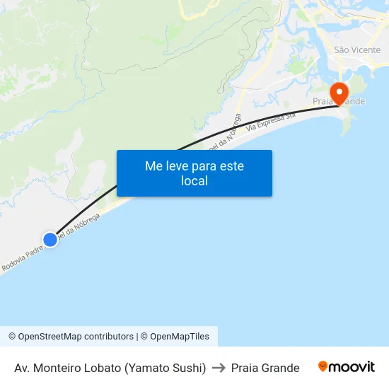 Av. Monteiro Lobato (Yamato Sushi) to Praia Grande map