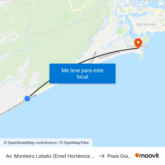 Av. Monteiro Lobato (Emef Hortência Botelho) to Praia Grande map