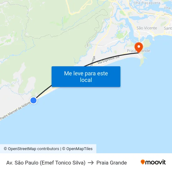 Av. São Paulo (Emef Tonico Silva) to Praia Grande map
