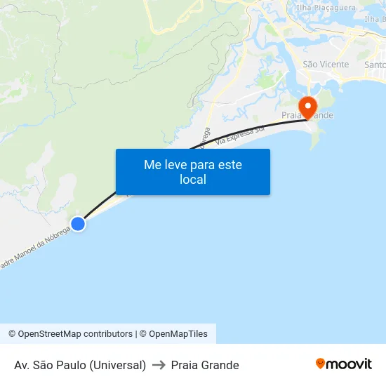 Av. São Paulo (Universal) to Praia Grande map