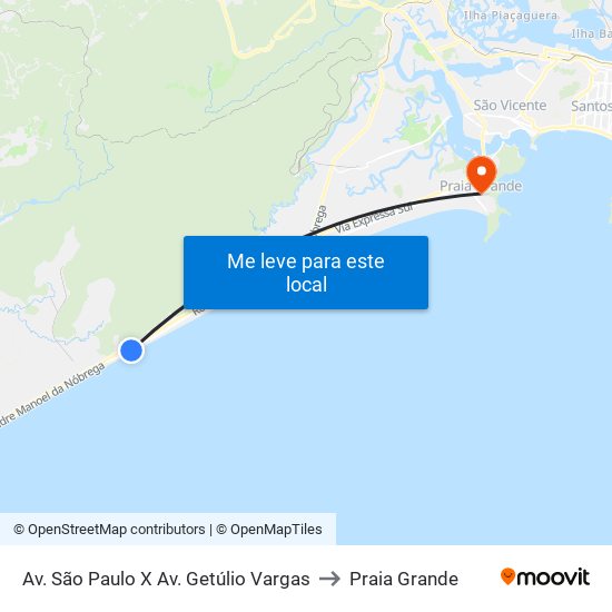 Av. São Paulo X Av. Getúlio Vargas to Praia Grande map