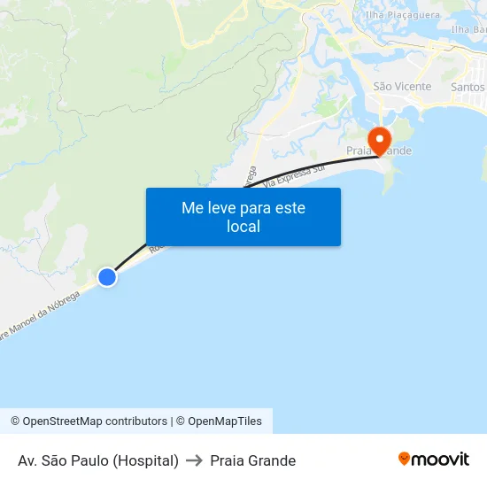 Av. São Paulo (Hospital) to Praia Grande map