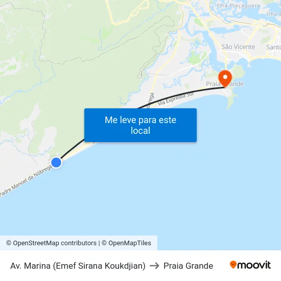 Av. Marina (Emef Sirana Koukdjian) to Praia Grande map