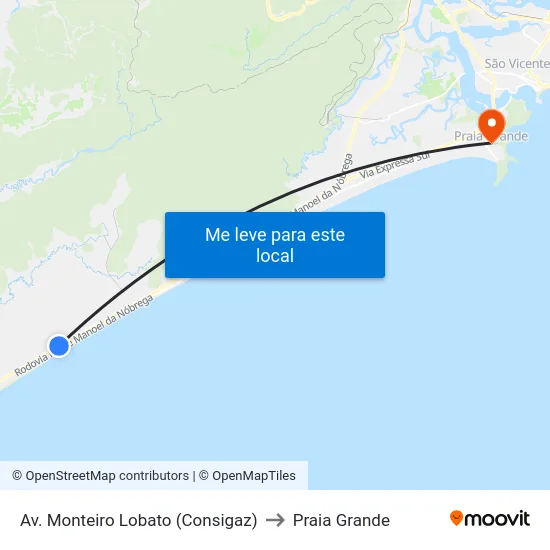 Av. Monteiro Lobato (Consigaz) to Praia Grande map