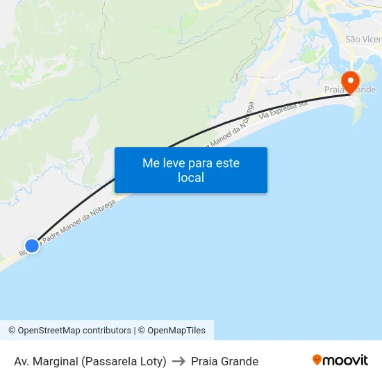 Av. Marginal (Passarela Loty) to Praia Grande map