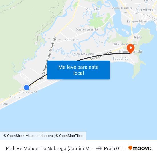 Rod. Pe Manoel Da Nóbrega (Jardim Melvi/Sabesp) to Praia Grande map