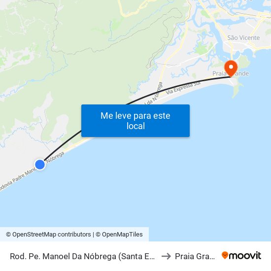 Rod. Pe. Manoel Da Nóbrega (Santa Eugênia) to Praia Grande map