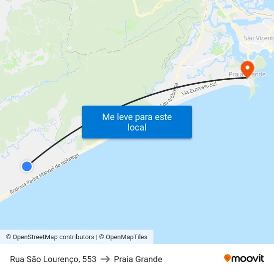 Rua São Lourenço, 553 to Praia Grande map