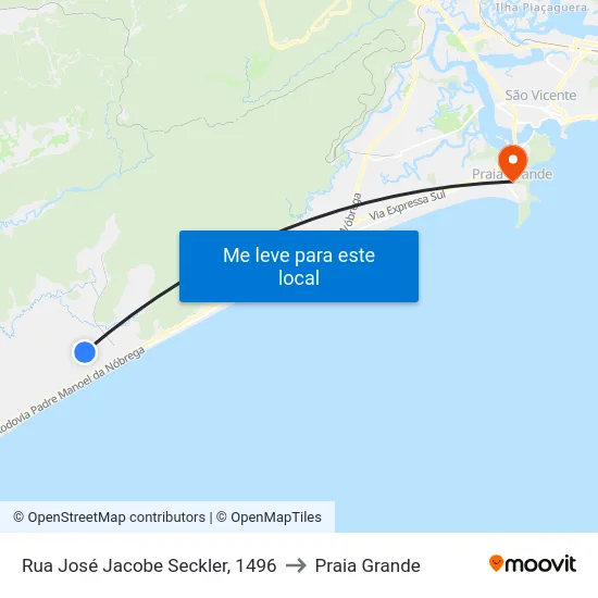 Rua José Jacobe Seckler, 1496 to Praia Grande map