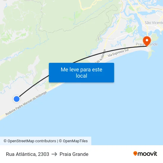 Rua Atlântica, 2303 to Praia Grande map