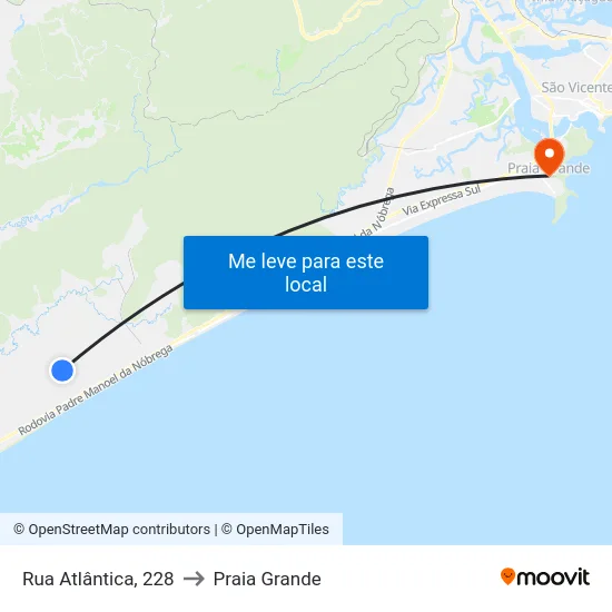 Rua Atlântica, 228 to Praia Grande map