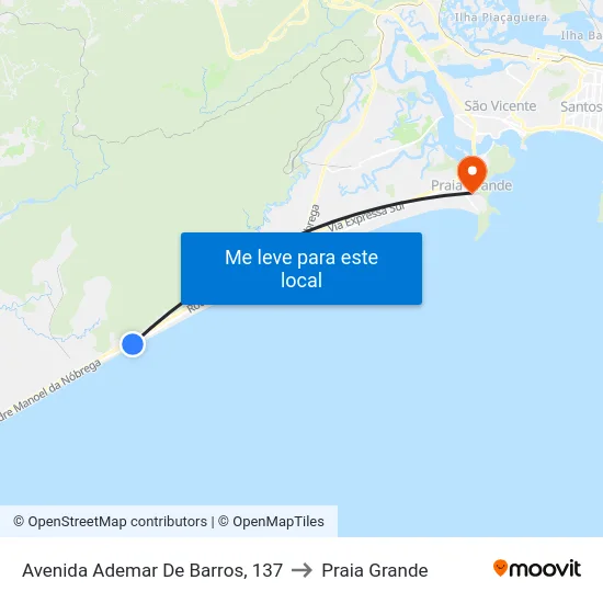Avenida Ademar De Barros, 137 to Praia Grande map