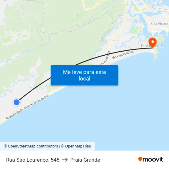 Rua São Lourenço, 545 to Praia Grande map