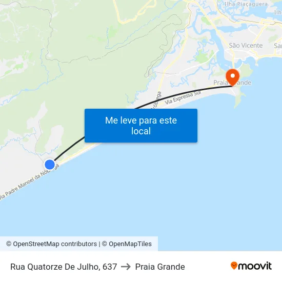 Rua Quatorze De Julho, 637 to Praia Grande map