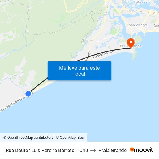 Rua Doutor Luís Pereira Barreto, 1040 to Praia Grande map