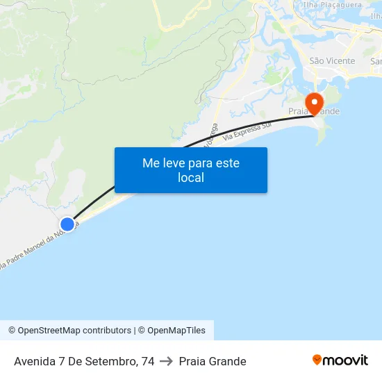 Avenida 7 De Setembro, 74 to Praia Grande map