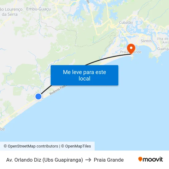 Av. Orlando Diz (Ubs Guapiranga) to Praia Grande map