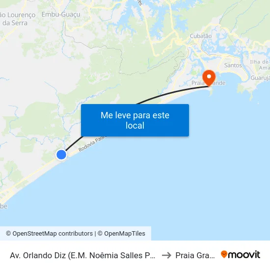 Av. Orlando Diz (E.M. Noêmia Salles Padovan) to Praia Grande map