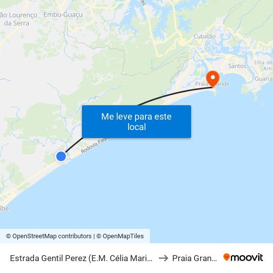 Estrada Gentil Perez (E.M. Célia Marina) to Praia Grande map