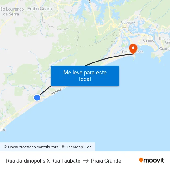 Rua Jardinópolis X Rua Taubaté to Praia Grande map