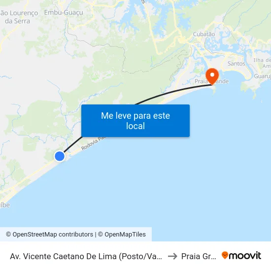 Av. Vicente Caetano De Lima (Posto/Varejão Do Ferro) to Praia Grande map