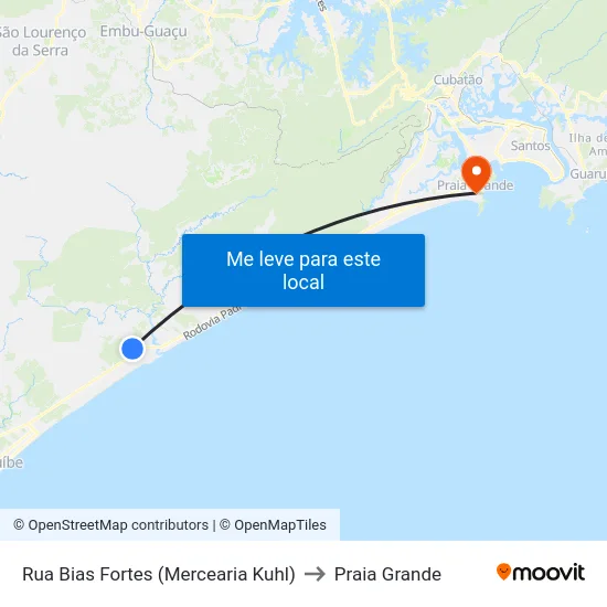 Rua Bias Fortes (Mercearia Kuhl) to Praia Grande map