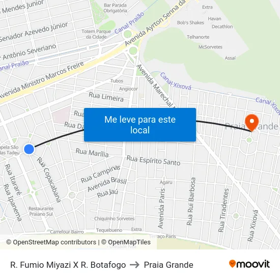 R. Fumio Miyazi X R. Botafogo to Praia Grande map