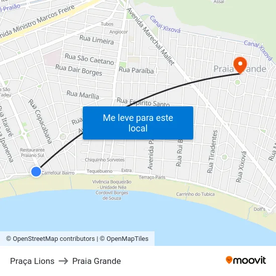 Praça Lions to Praia Grande map