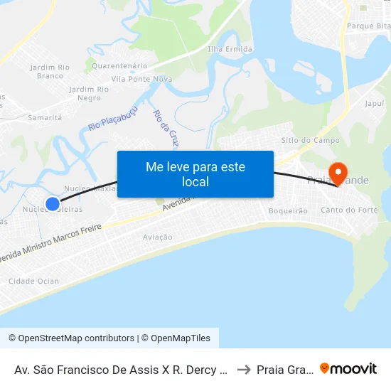 Av. São Francisco De Assis X R. Dercy Gonçalves to Praia Grande map