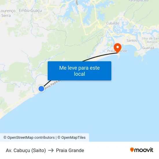 Av. Cabuçu (Saito) to Praia Grande map