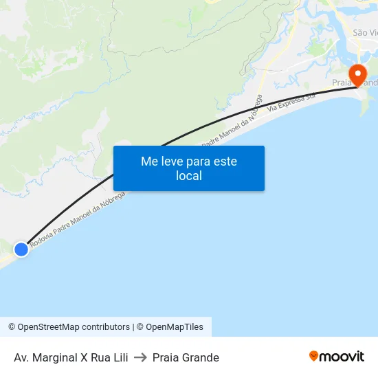 Av. Marginal X Rua Lili to Praia Grande map