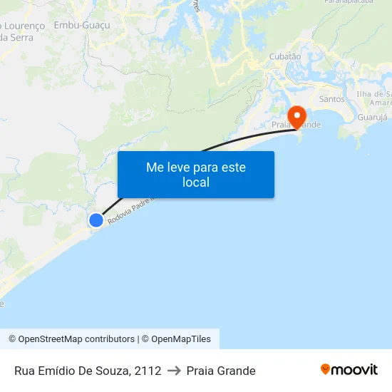 Rua Emídio De Souza, 2112 to Praia Grande map