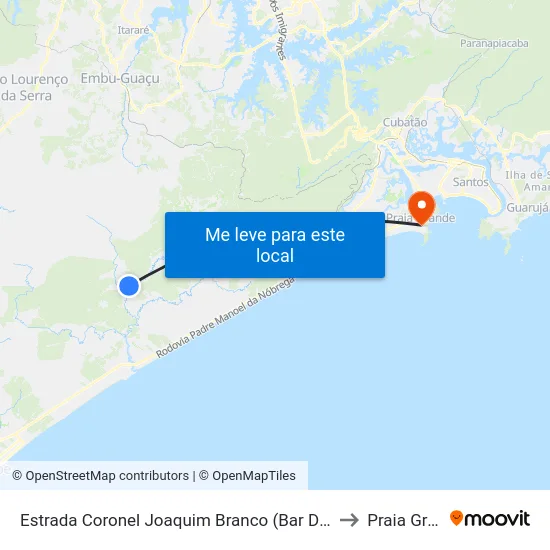 Estrada Coronel Joaquim Branco (Bar Do Zé Pretinho) to Praia Grande map