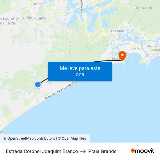 Estrada Coronel Joaquim Branco to Praia Grande map