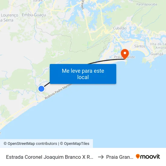 Estrada Coronel Joaquim Branco X Rua 39 to Praia Grande map
