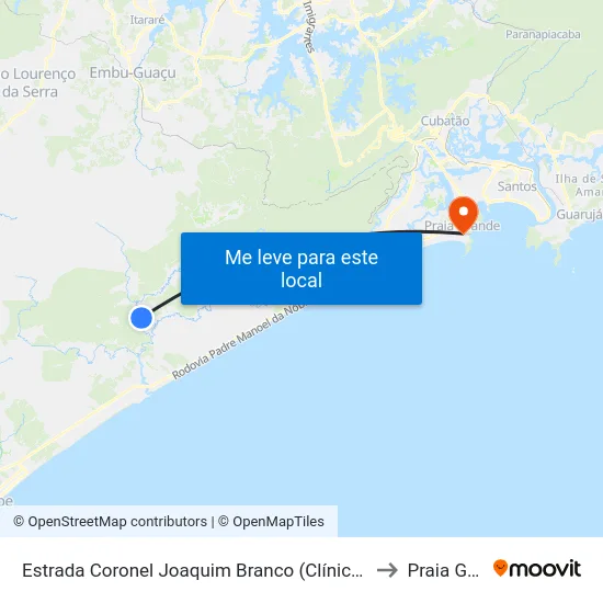 Estrada Coronel Joaquim Branco (Clínica De Volta À Vida) to Praia Grande map