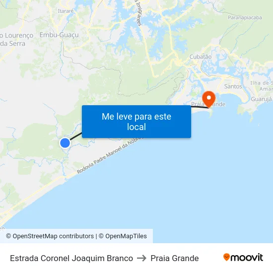 Estrada Coronel Joaquim Branco to Praia Grande map