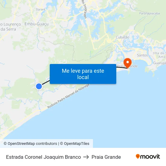 Estrada Coronel Joaquim Branco to Praia Grande map