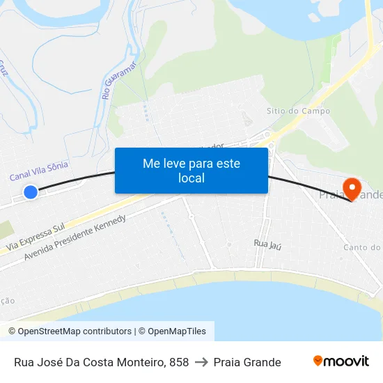 Rua José Da Costa Monteiro, 858 to Praia Grande map