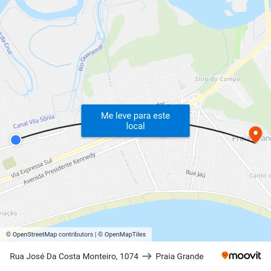 Rua José Da Costa Monteiro, 1074 to Praia Grande map