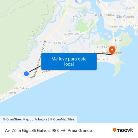 Av. Zélia Gigliolli Galves, 988 to Praia Grande map