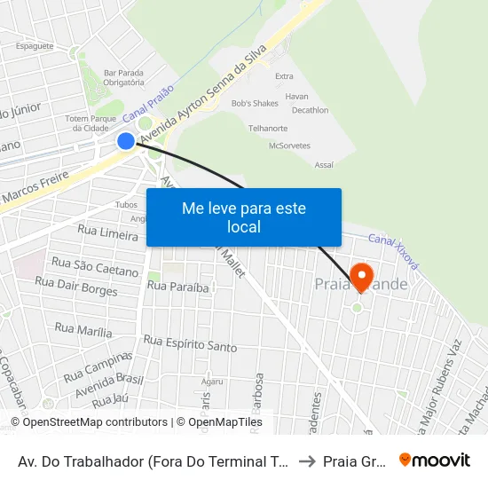 Av. Do Trabalhador (Fora Do Terminal Tude Bastos) to Praia Grande map