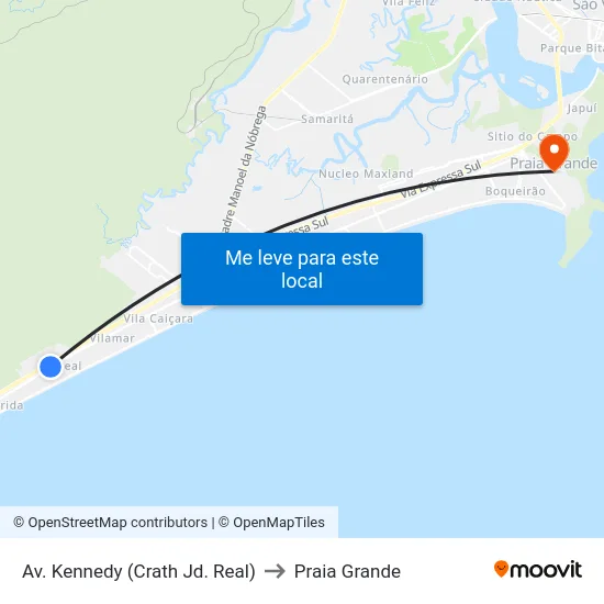 Av. Kennedy (Crath Jd. Real) to Praia Grande map