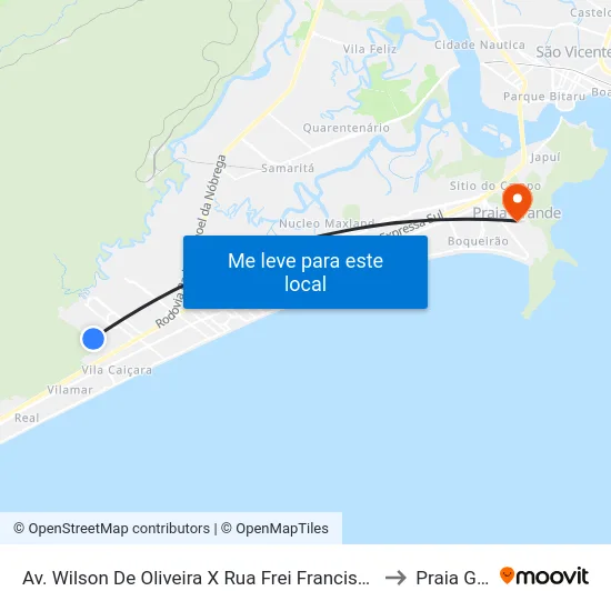 Av. Wilson De Oliveira X Rua Frei Francisco Do Monte Alverne to Praia Grande map